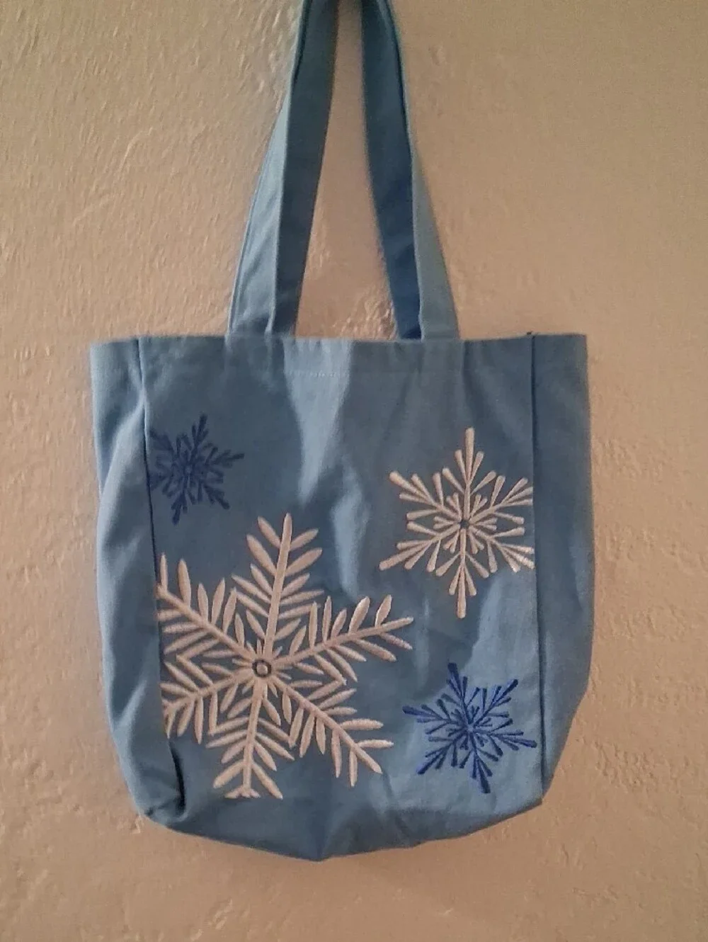 Blue Snowflake CanvasTote Bag - Unbrand100% Cotton Durable Christmas embroidery